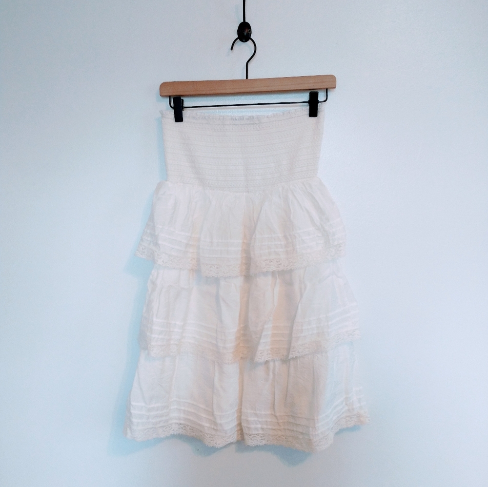 Vici Mustard Seed off white tiered strapless dress with smocked bust, size mediu